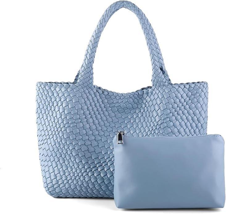 Handmade Woven Bag Satchel Handbag For Women Vegan Leather Tote Bag With Purses Travel Shoulder B... | Amazon (US)