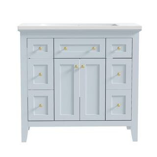 EPOWP 36 in. W x 18 in. D x 34 in. H Single Sink Freestanding Bath Vanity in Light Blue with Whit... | The Home Depot