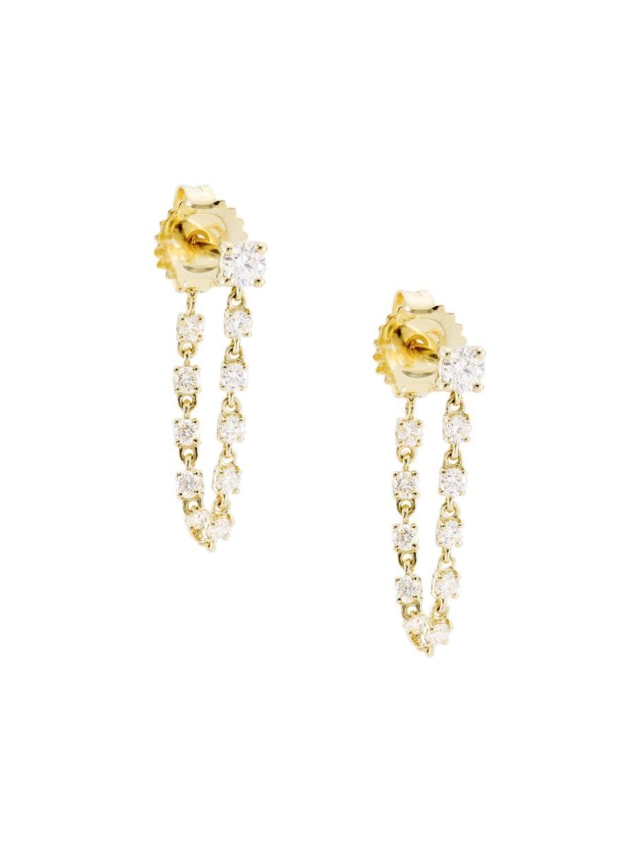 14K Yellow Gold & 0.74 TCW Diamond Draped Chain Earrings | Saks Fifth Avenue