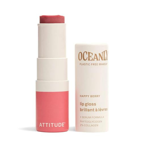 ATTITUDE Oceanly Sheer Lip Gloss Stick, EWG Verified, Titanium Dioxide-Free, Vegan Makeup & Beauty, Cruelty-Free, Plastic-Free, Happy Berry, 0.12 Ounces | Amazon (US)