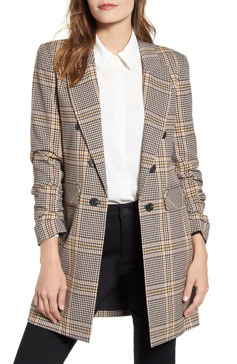 Ruched Sleeve Plaid Blazer | Nordstrom