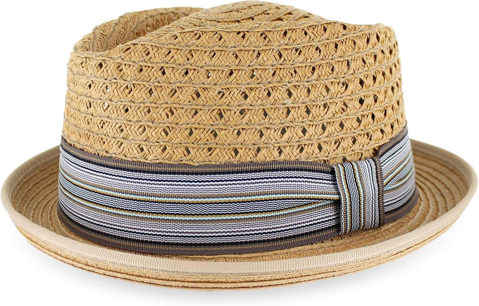 Belfry Men Women Summer Straw Porkpie Vented Trilby Fedora Hat in Blue Tan Black Brown Burgundy | Amazon (US)