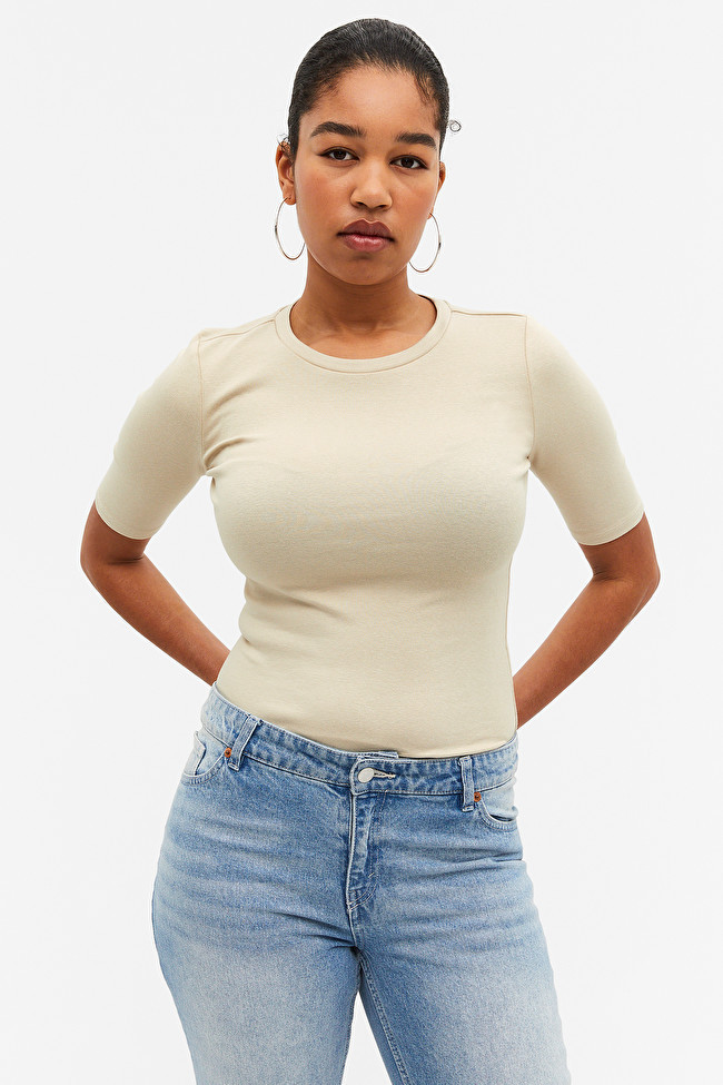 Fitted soft beige t-shirt | Monki