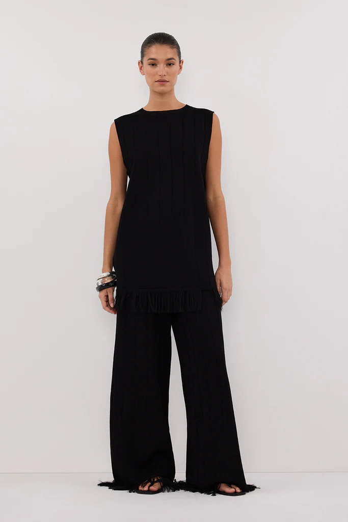 ARIA BLACK FRINGED TUNIC TOP | DISSH