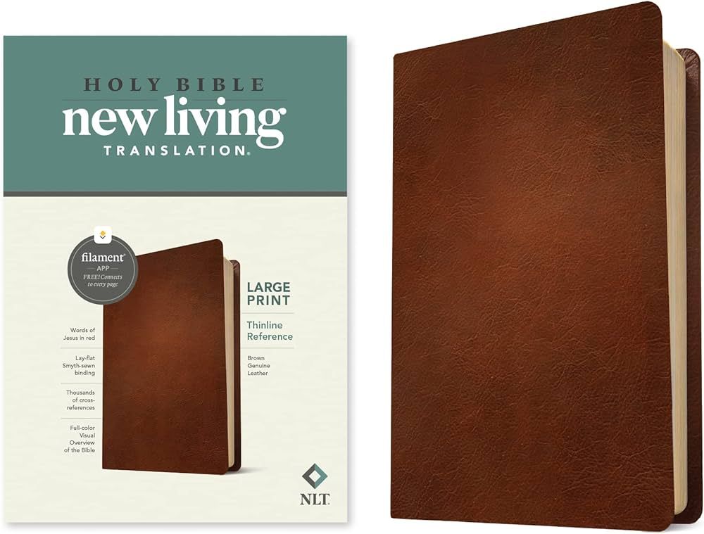 NLT Large Print Thinline Reference Bible, Filament-Enabled Edition (Genuine Leather, Brown, Red L... | Amazon (US)