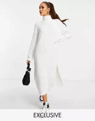 Missguided knitted roll neck midaxi dress in white | ASOS (Global)