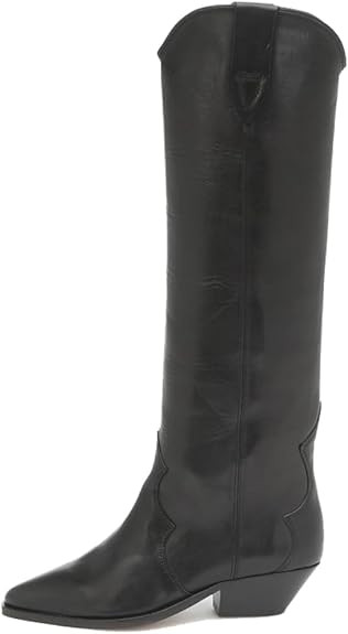 YIYA Women's Western Suede Cowboy Knee High Boots Classic Pointed Toe Chunky Low Heels Cowgirl Pu... | Amazon (US)