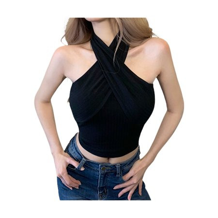Blotona Women s Crisscross Halter Cutout Tank Tops Sexy Backless Deep V Neck Camis Strappy Tie Back  | Walmart (US)