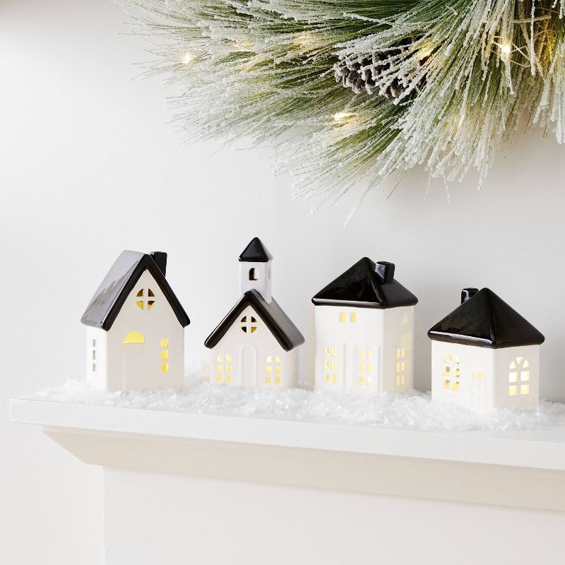 4pc Battery Operated Decorative Ceramic House White with Black Roof - Wondershop™ | Target