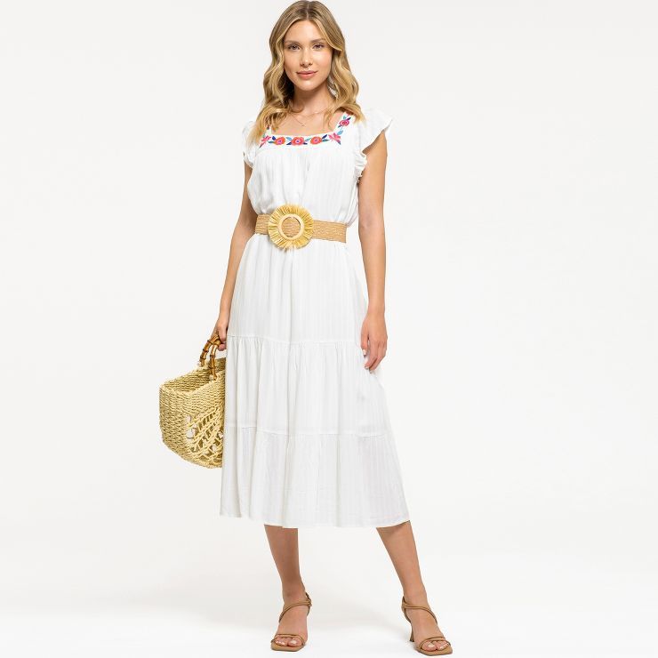 August Sky Women's Floral Embroidered Midi Dress | Target