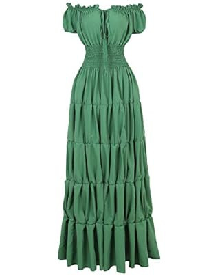 Haorugut Women Renaissance Medieval Irish Costume Over Dress Smocked Waist Retro Gown Cosplay | Amazon (US)