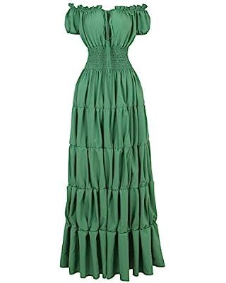 Haorugut Women Renaissance Medieval Irish Costume Over Dress Smocked Waist Retro Gown Cosplay | Amazon (US)