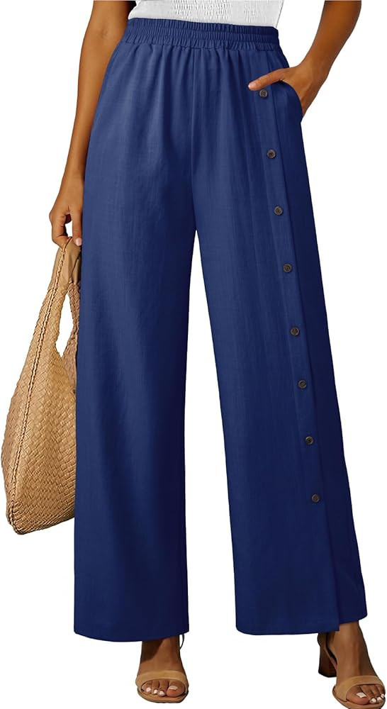 EVALESS Womens Wide Leg Pants Summer Casual Baggy Elastic High Waisted Palazzo Beach Vacation Sla... | Amazon (US)