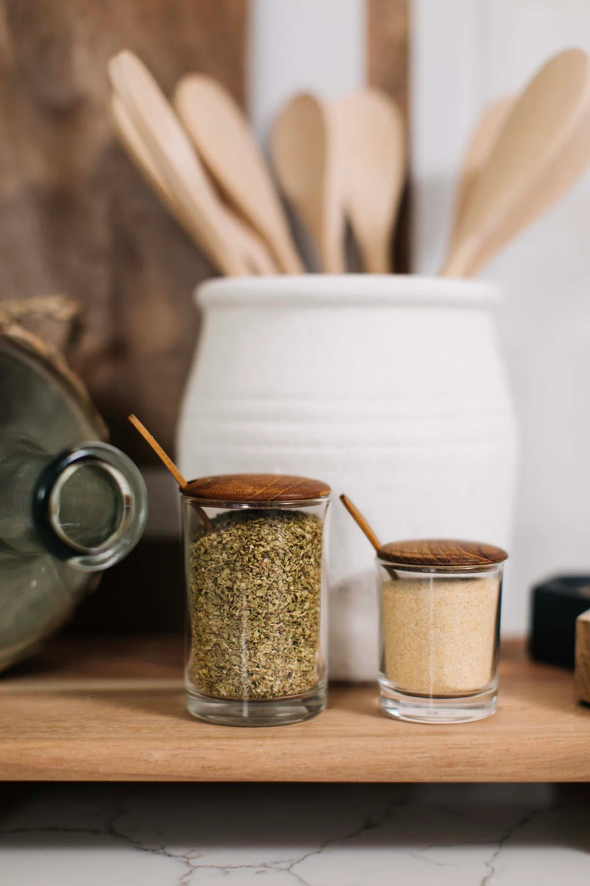 Glass Cellar with Teak Lid + Spoon - 2 Sizes | THELIFESTYLEDCO