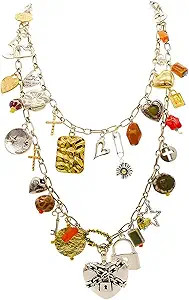 JNF Chunky Layer Heart Charm Necklace for Women Boho Heart Sun Flower Key Coins Charms Necklaces ... | Amazon (US)