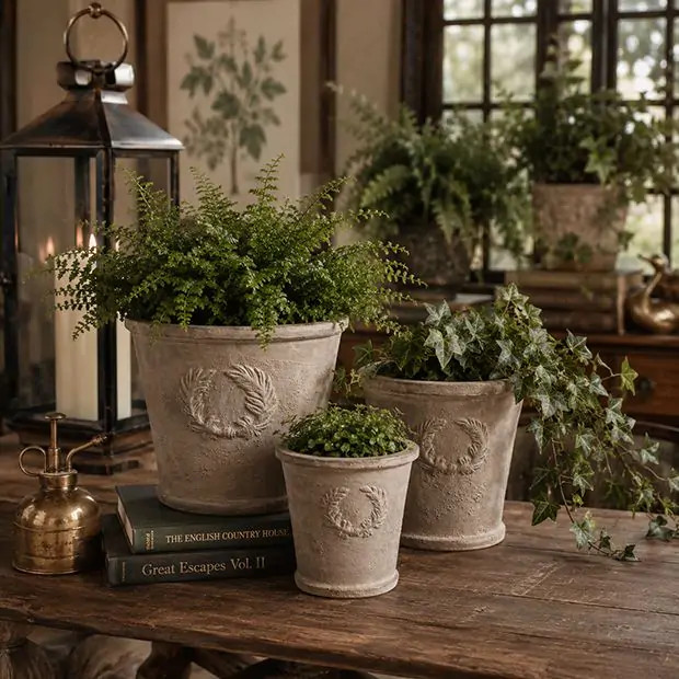 Laurel Wreath Terracotta Pot Set of 3 | Antique Farm House