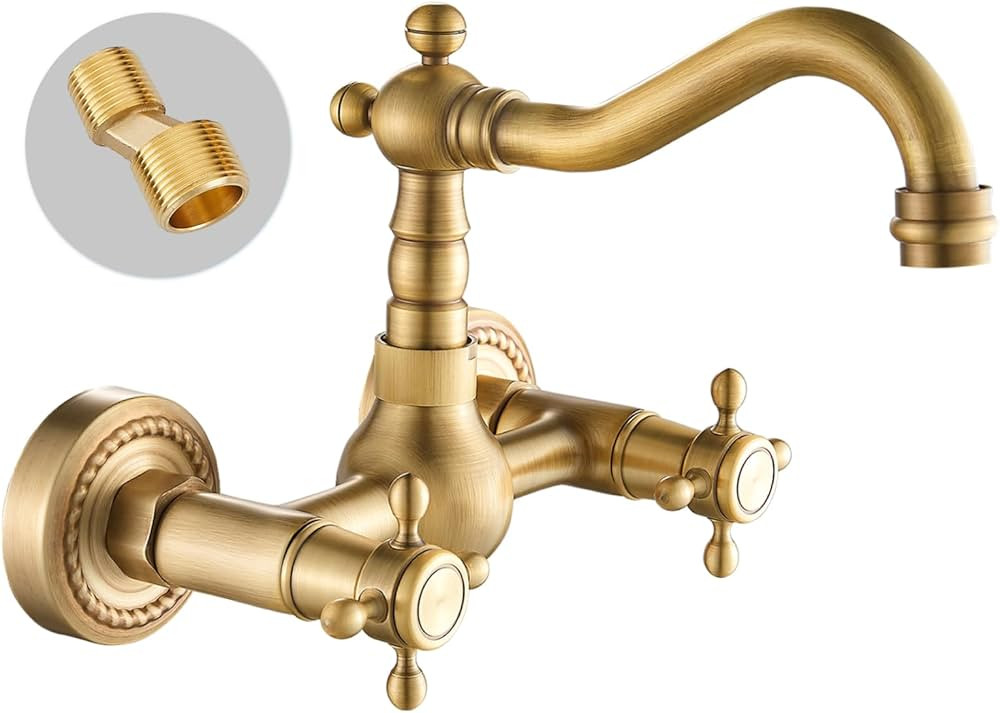 gotonovo Antique Brass Wall Mount Sink Faucet 6 Inch 2 Double Knobs Handle Vintage Kitchen Bathro... | Amazon (US)