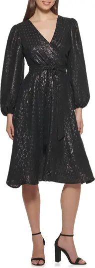 kensie Long Sleeve Jacquard Chiffon A-Line Faux Wrap Dress | Nordstromrack | Nordstrom Rack