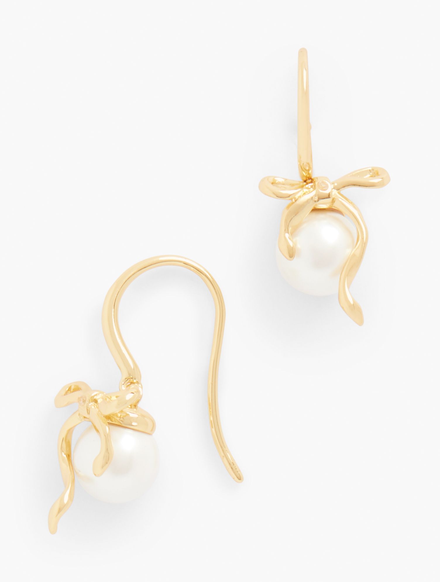 Delicate Bow Pearl Earrings - Ivory Pearl/Gold - 001 Talbots | Talbots