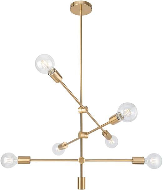 Sputnik Chandelier 6- Light Mobile Chandelier Lighting Fixture for Dining Room Brass Ceiling Ligh... | Amazon (US)