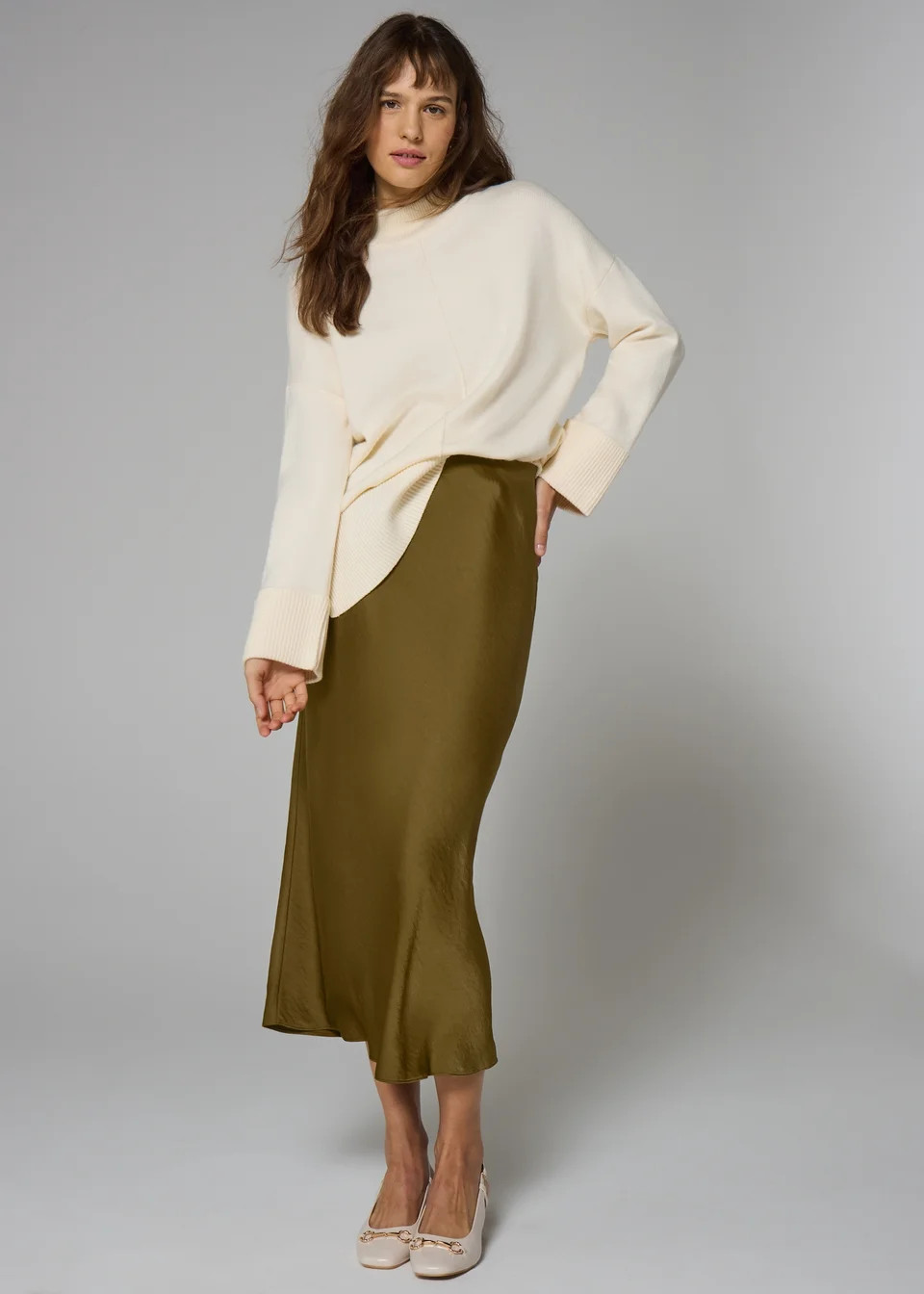 Et Vous Olive Green Satin Midaxi Skirt | Matalan (UK)