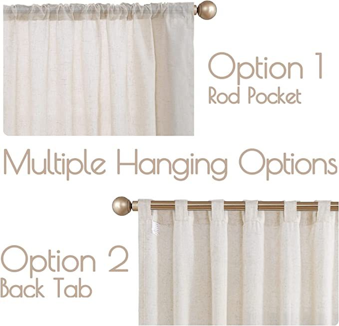JINCHAN Linen Curtains for Living Room Drapes Rod Pocket Back Tab Beige Linen Blend Farmhouse Cur... | Amazon (US)