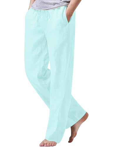 iWoo Men's Pants Linen Pants Men Casual 2025 Summer Beach Elastic Drawstring Waist Yoga Travel Baggy Work Pant Pajama Green S | Amazon (US)