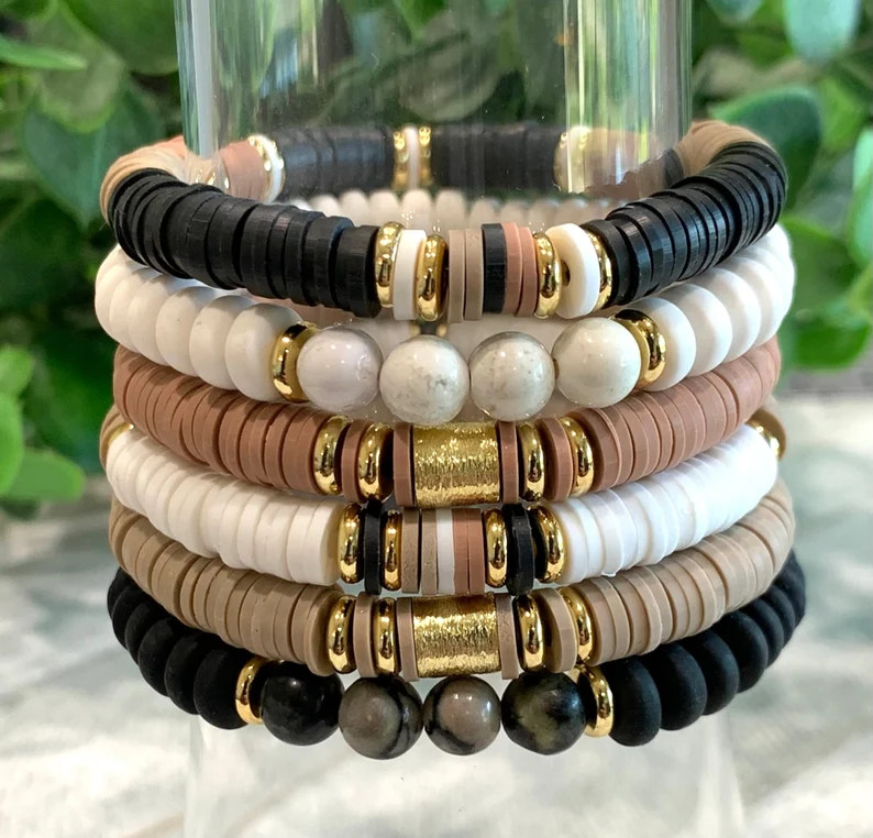 Tara's Bracelet Stack, Heishi Beaded Bracelet Custom, Boho Jewelry For Women, Birthday Gift For F... | Etsy (US)