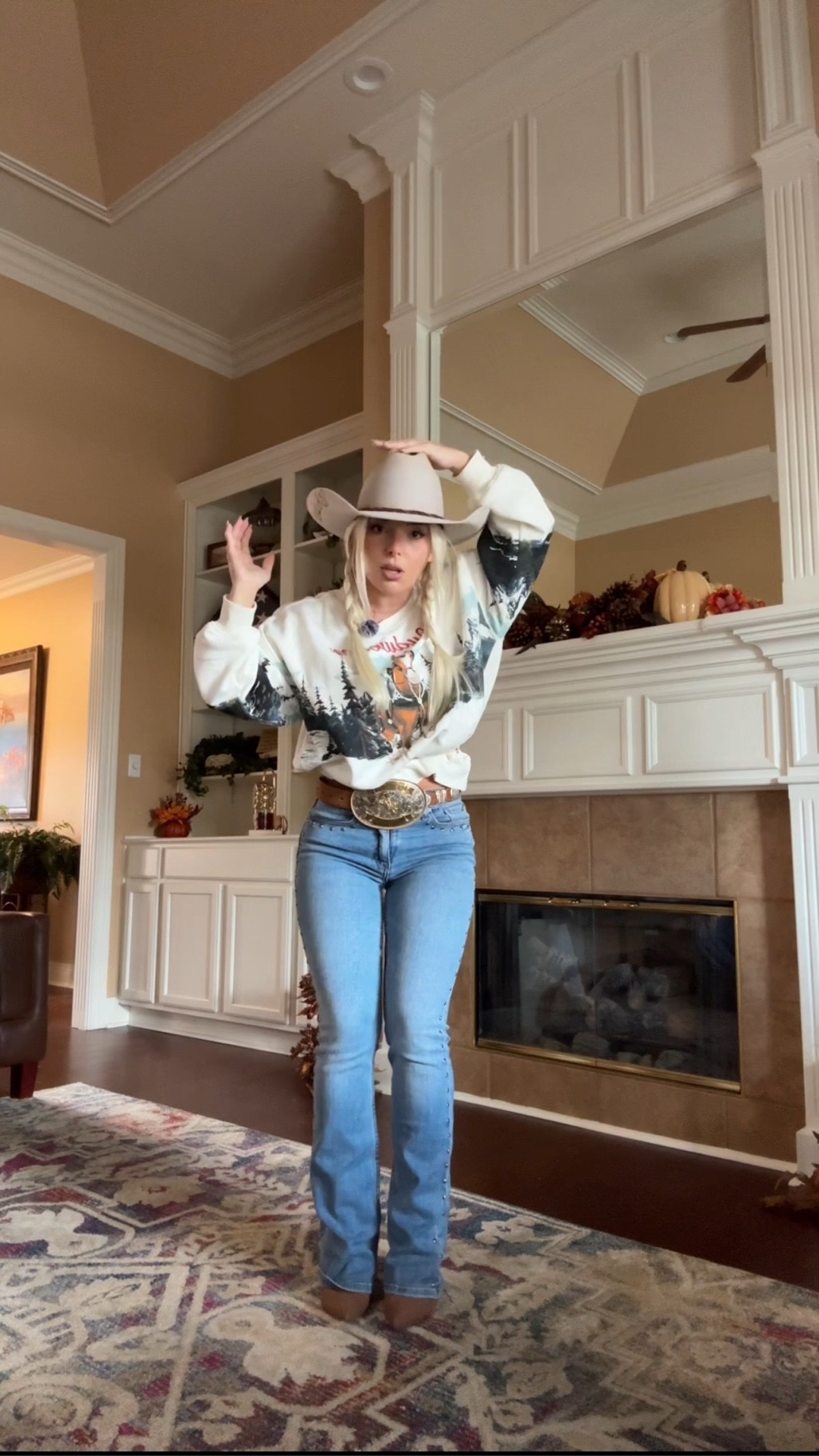 This is my new favorite ! 🐴 Size 25 in jeans, medium in the crew neck and size medium in the hat! 

#LTKgrwm #LTKPetite #LTKootd