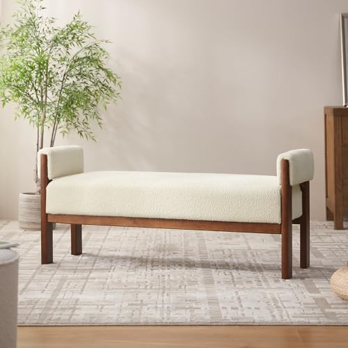 VKNOW End of Bed Bench, 51.8” Upholstered Bedroom Bench Indoor Bench with Solid Wood Frame, Modern Entryway Bench with Arms for Bedroom Living Room, Beige | Amazon (US)