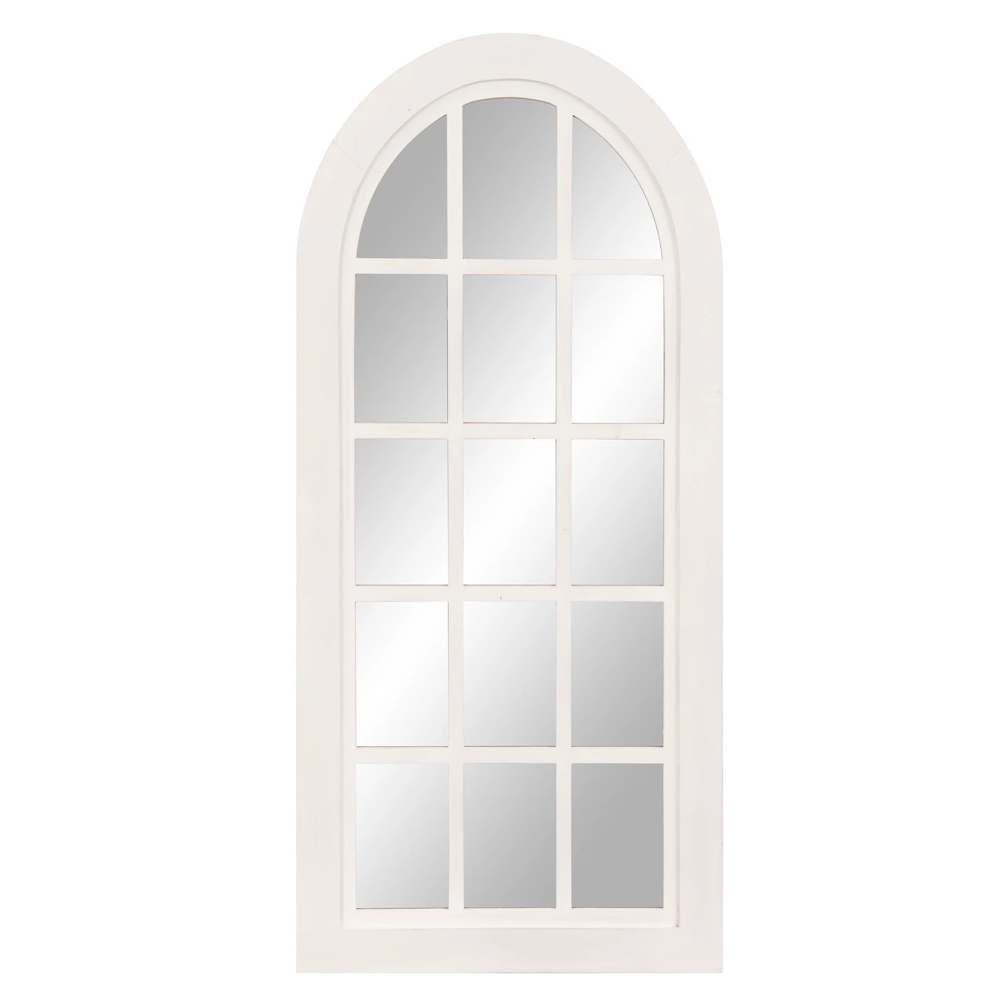 Patton Wall Decor Distressed White Farmhouse Arch Windowpane Wall Mirror | Walmart (US)