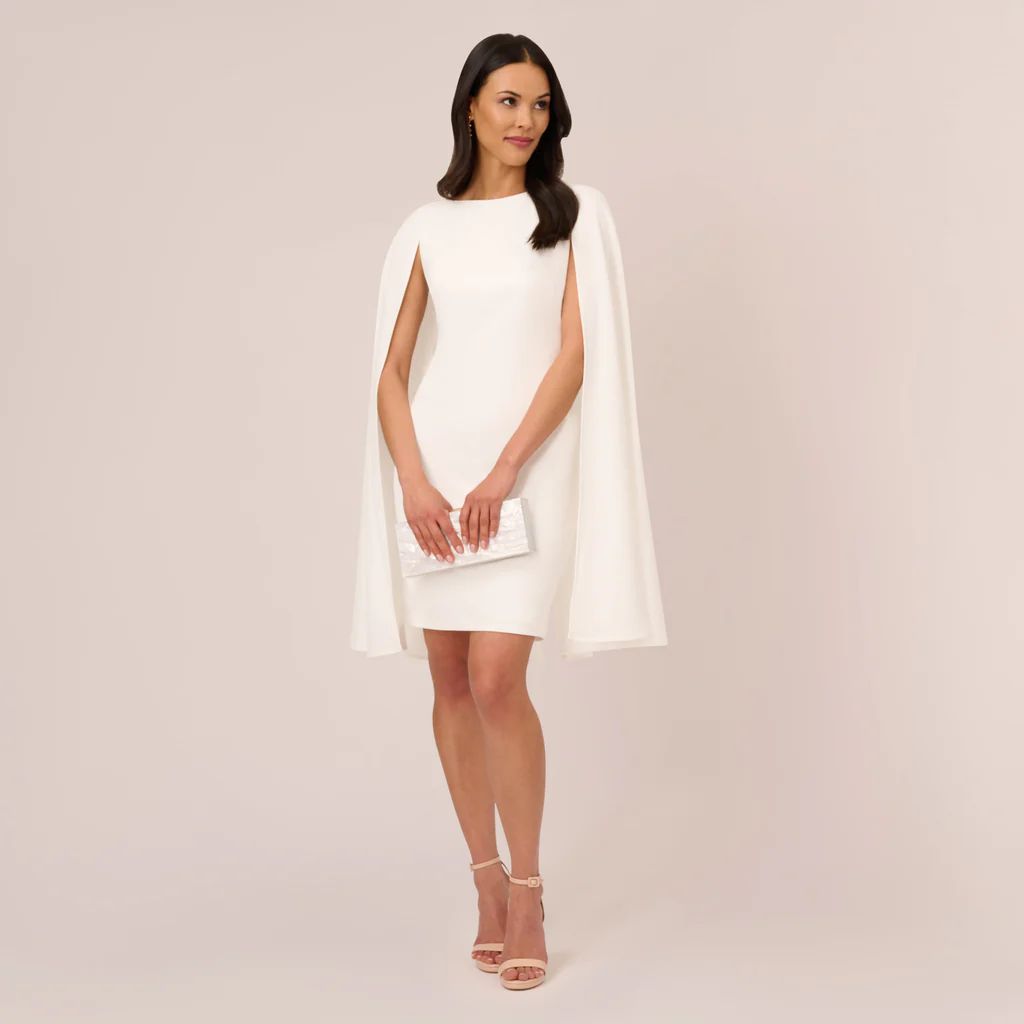 Structured Cape Sheath Dress In Ivory | Adrianna Papell