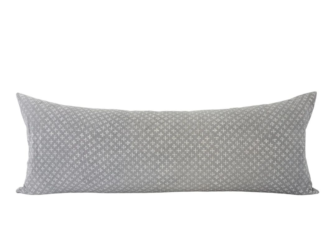 MAIRA || 14x36 Light Grey Kantha Pillow Cover Block Print Long Lumbar Modern Farmhouse Light Gray... | Etsy (US)