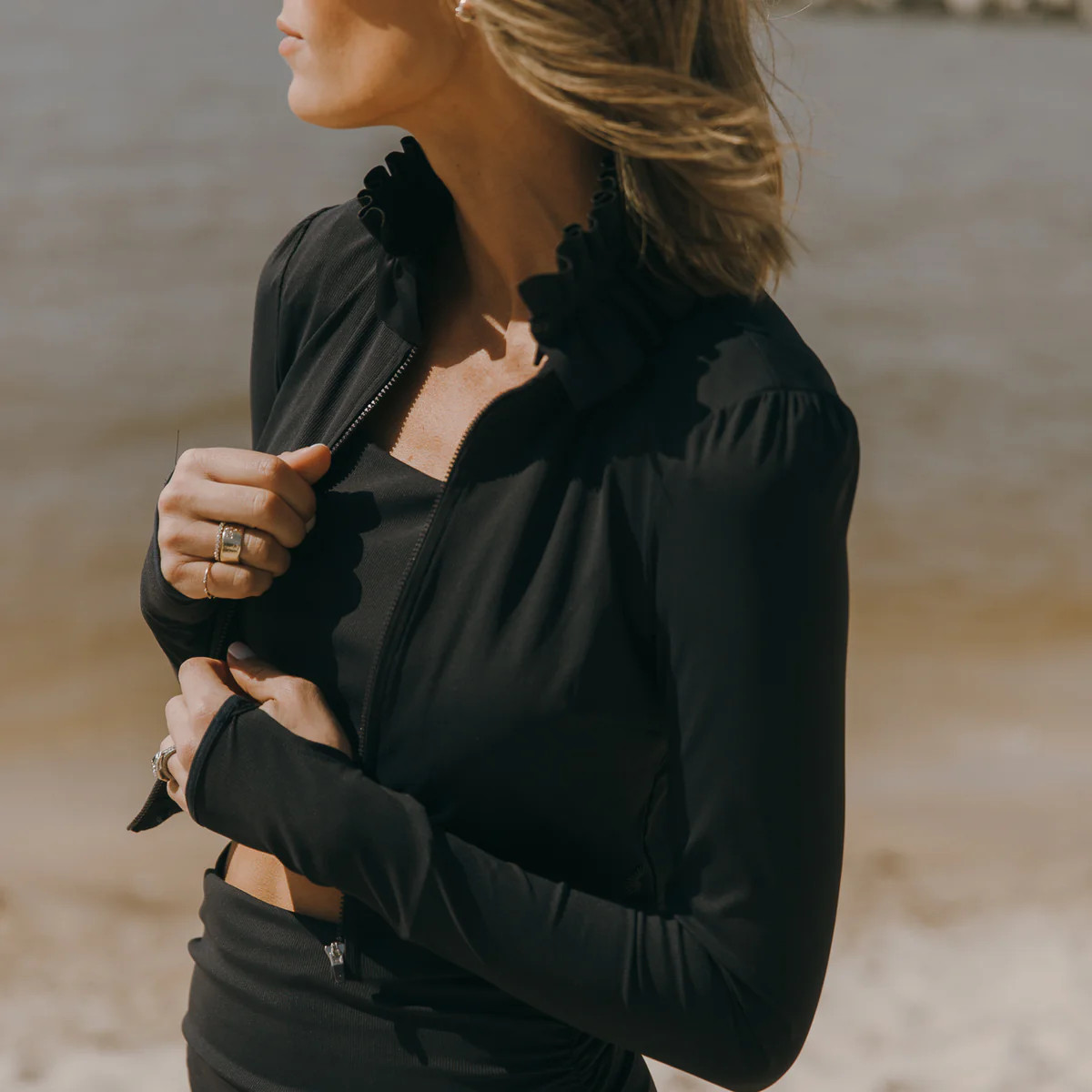 Evelyn Long-Sleeved Zip-Front Top | Lolima