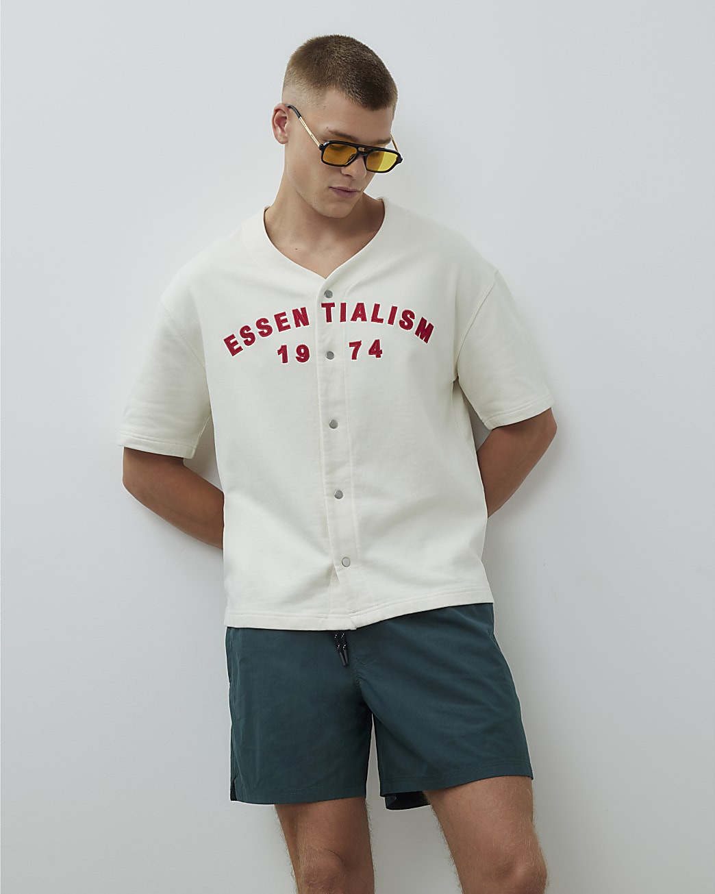 White Regular Fit Essentialism Baseball Shirt | River Island UK & IE