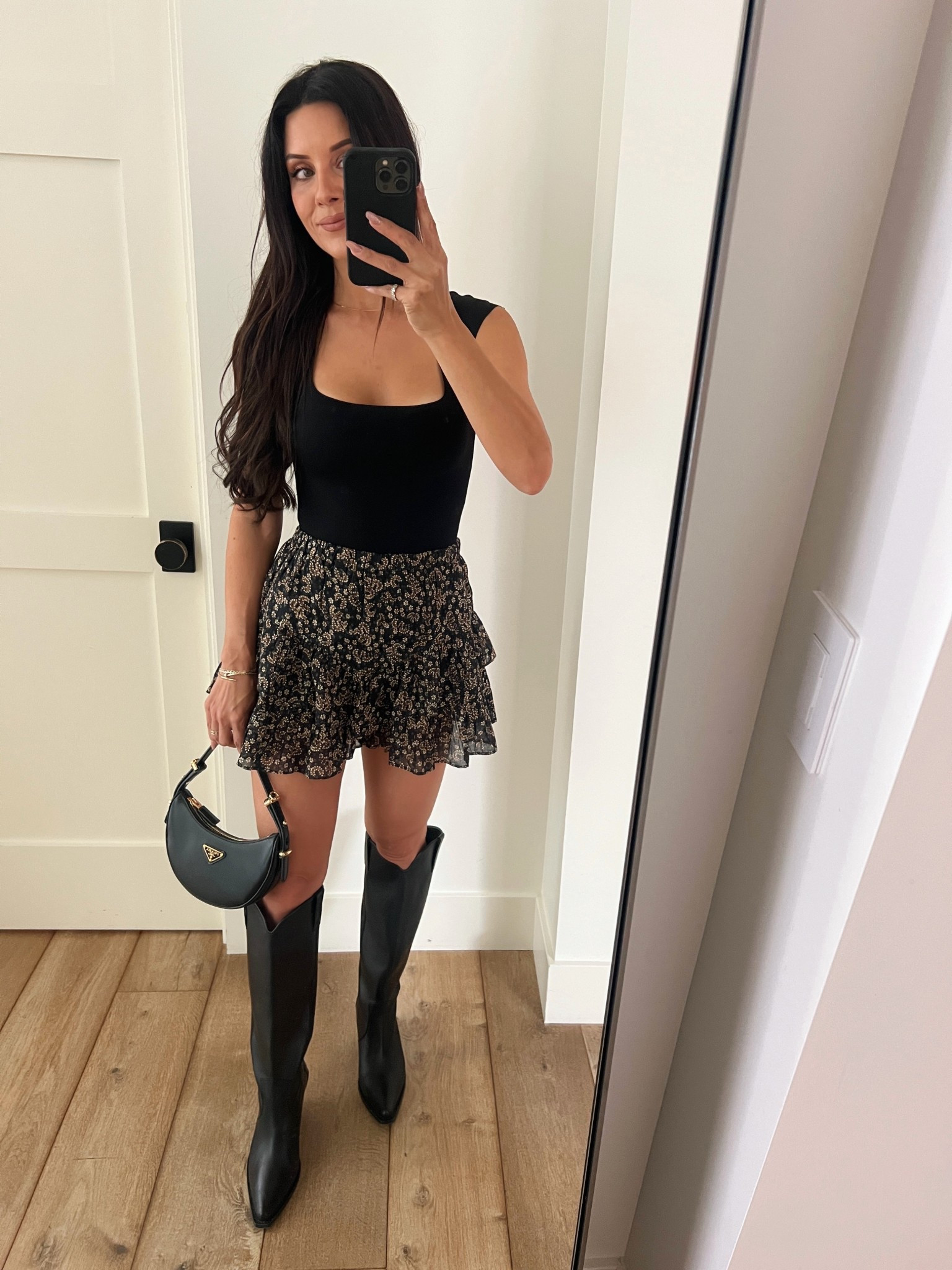 So excited to break out my boots again, paired it with a dark floral, miniskirt and bodysuit for an easy date night look

#LTKStyleTip #LTKOver40 #LTKFindsUnder100