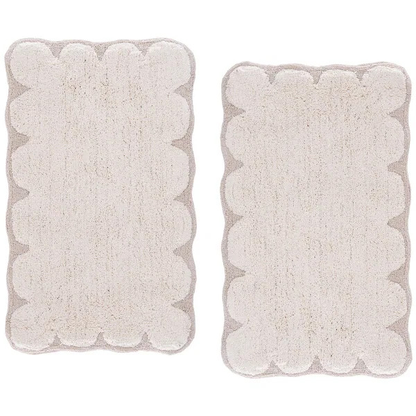 SAFAVIEH Home Tully Scalloped Boarder Bathmat (Set of 2) - 21" W x 34" L - Natural/White | Bed Bath & Beyond