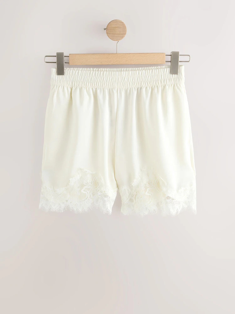 Champagne Gold Satin Shorts With Lace Trim | Next EU
