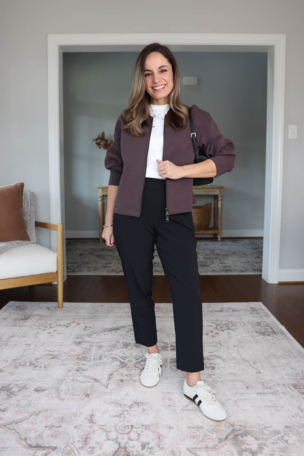 Three petite-friendly fall outfits with sneakers! 

Pants (Athleta): petite 00 
T-Shirt (Old Navy): petite xs 
Jacket (Athleta): petite xxs 

For size comparison, I’m 4’10” 105lbs. My measurements are 32”, 24”, 36”. I typically wear petite xxs/00/24 and have a 25” ankle inseam and a 27.5-28” full length inseam.

#LTKPetite