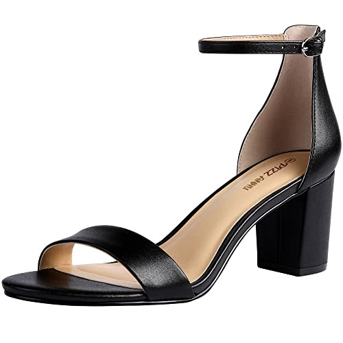 PIZZ ANNU Women's Open Toe Ankle Strap Low Block Chunky Heels Sandals Party Dress Pumps Shoes Str... | Amazon (US)