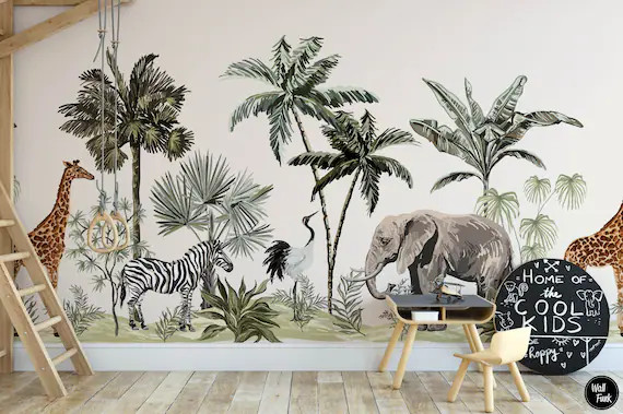 Safari Nursery Wallpaper Jungle Nursery Wallpaper Childrens - Etsy Canada | Etsy (CAD)