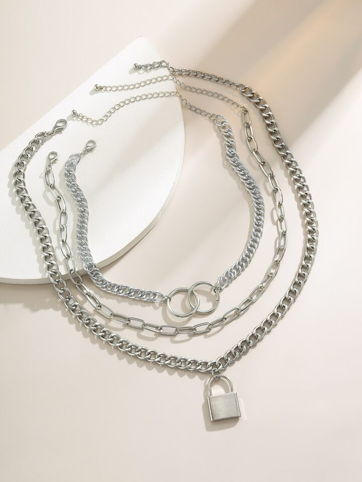 Lock Charm Chunky Chain Necklace Set - 3pcs | SHEIN