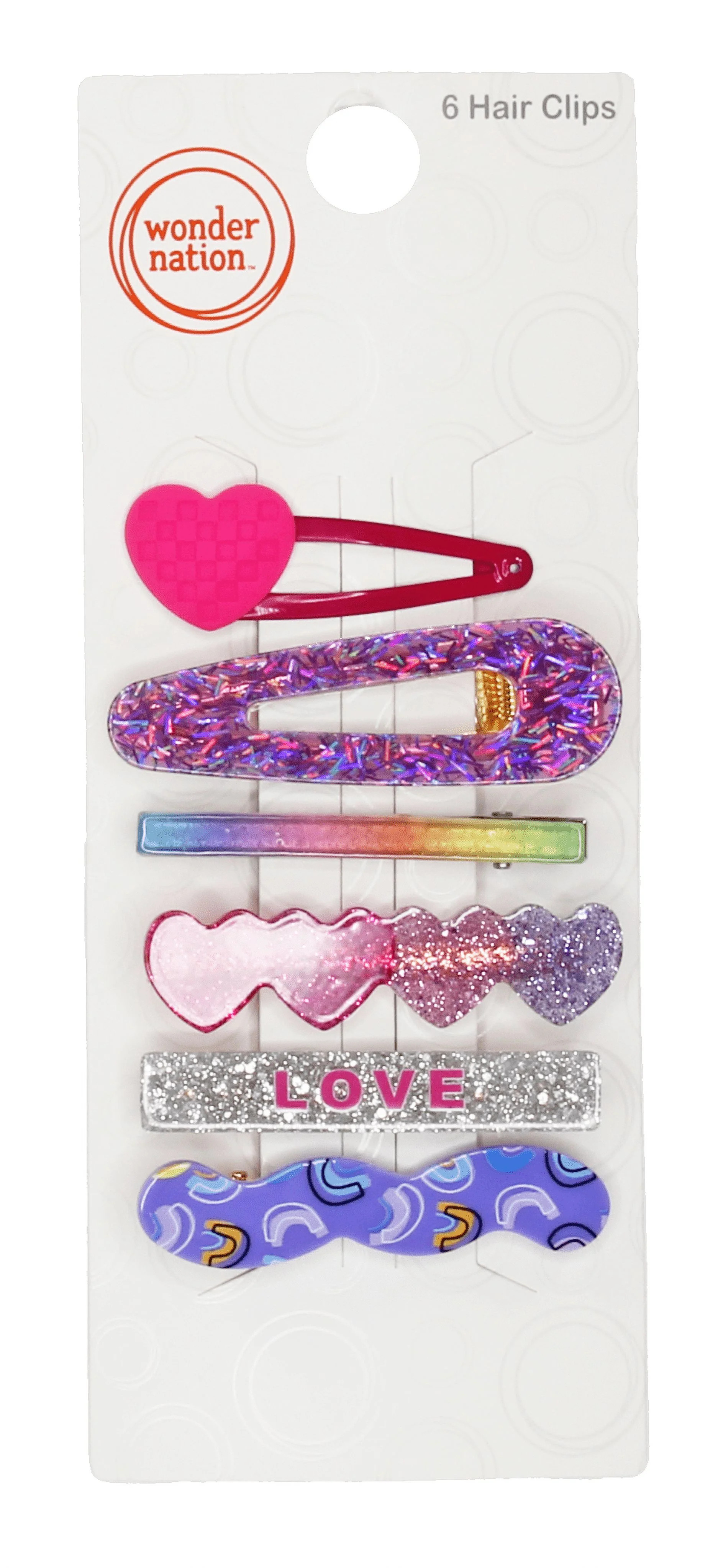 Wonder Nation Girls Hearts and Rainbows Hair Clip Set, 6-Piece, Multi | Walmart (US)