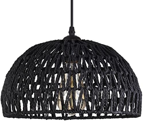 Black Woven Pendant Light Boho Chandelier Dome Rustic Farmhouse Chandelier Wicker Pendant Light Ratt | Amazon (US)