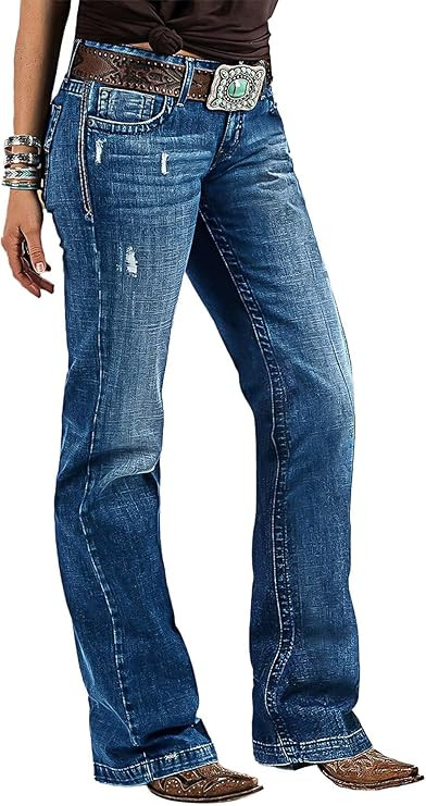 Flamingals Women's Retro Mid Rise Bootcut Flare Jeans Distressed Stitch Stretch Denim Pants Witho... | Amazon (US)
