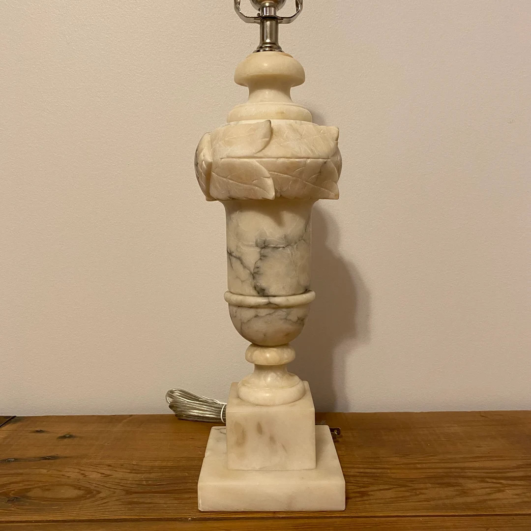 Alabaster Vintage Table Lamp Base Ivory/white and Grey Leaves Design 26 Made in Italy Vintage Fre... | Etsy (US)
