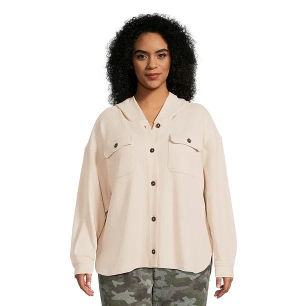 Time and Tru Women's Hooded Corduroy Shacket, XS-XXXL | Walmart (US)