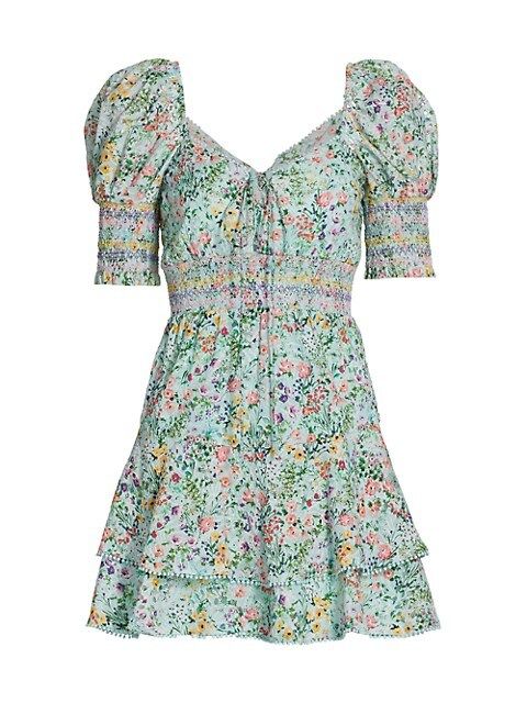 Crawford Floral Print Sweetheart Puff-Sleeve Mini Dress | Saks Fifth Avenue