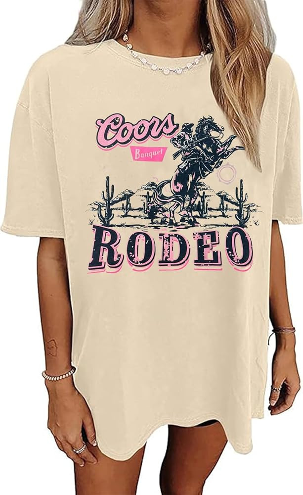 Women's Western Cowboy Shirts Vintage Rodeo Graphic Oversized Tops Country Music Tees Short Sleev... | Amazon (US)