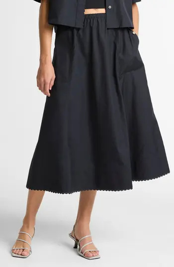 Scallop Hem A-Line Cotton Midi Skirt | Nordstrom